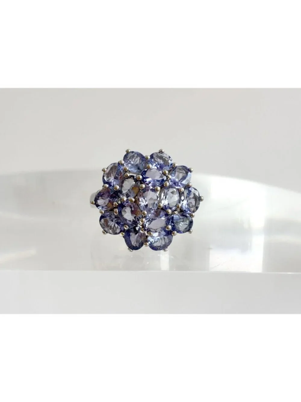 Tanzanite Gemstone Cluster Blooming Floral Sterling Silver 925 Vintage Ring sz 8
